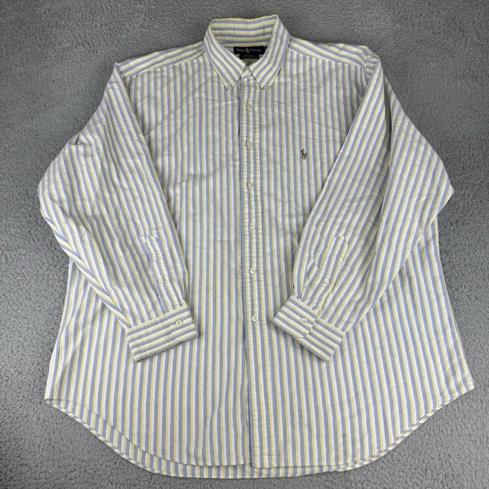 Ralph Lauren Yarmouth Oxford Shirt 17.5 35 Blue White Stripe Polo Logo Preppy
